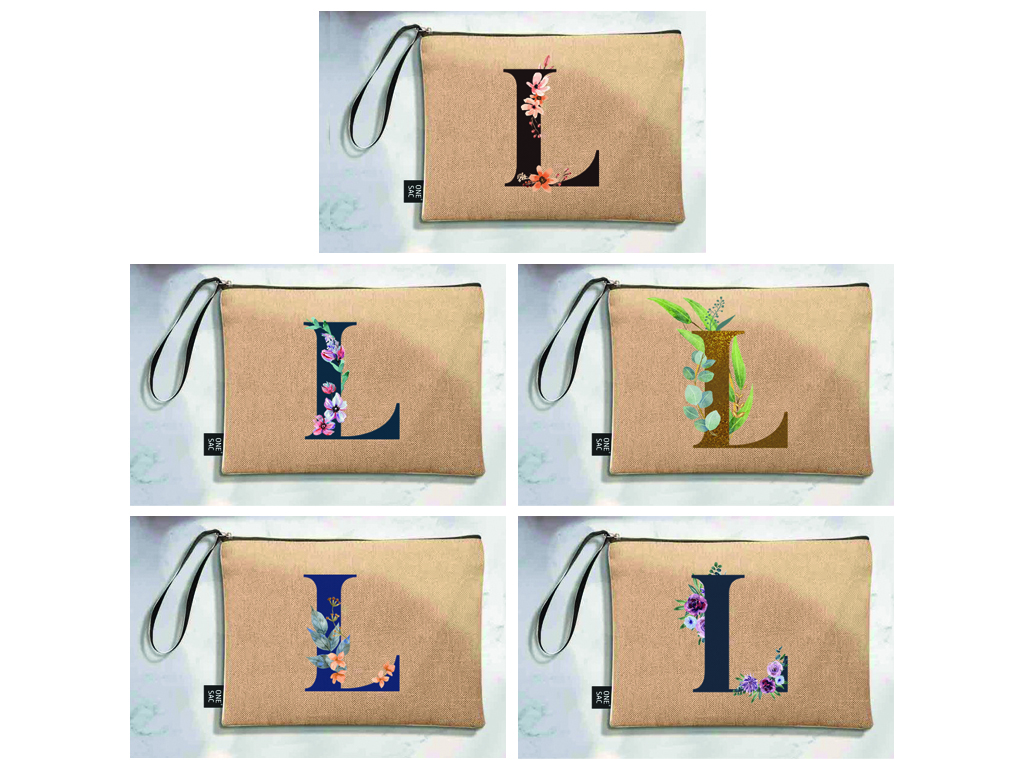 Bolso de mano letra l una pieza (diseño variado) (25×18×1 )